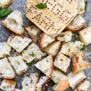 closeup of Oven Baked Parmesan Croutons