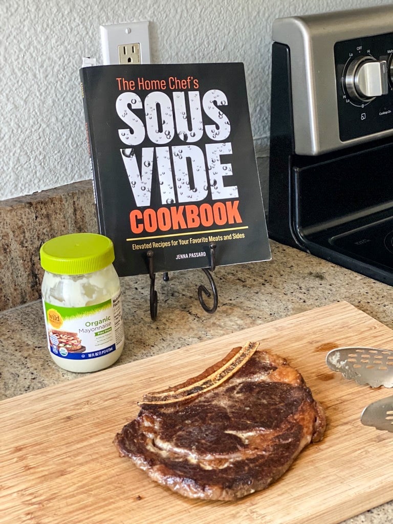 sous vide ribeye and the home chef's sous vide cookbook and wild harvest organic mayo