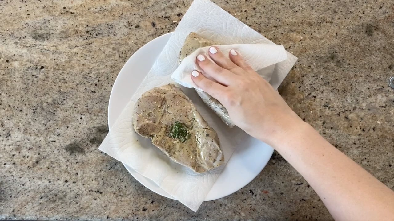 patting sous vide pork chops dry after cooking