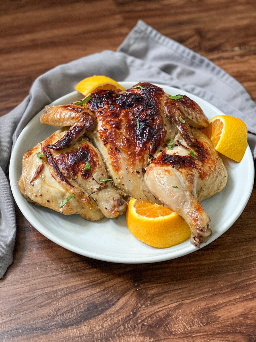 serving sous vide whole roasted chicken dinner