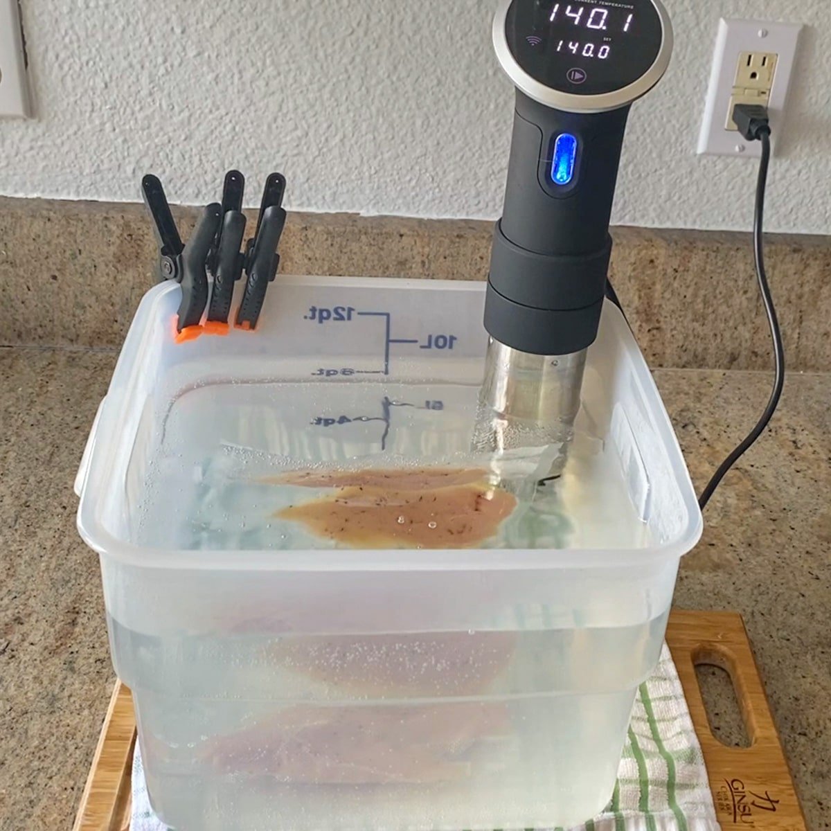 setting the Anova sous vide chicken breast temperature for the water bath