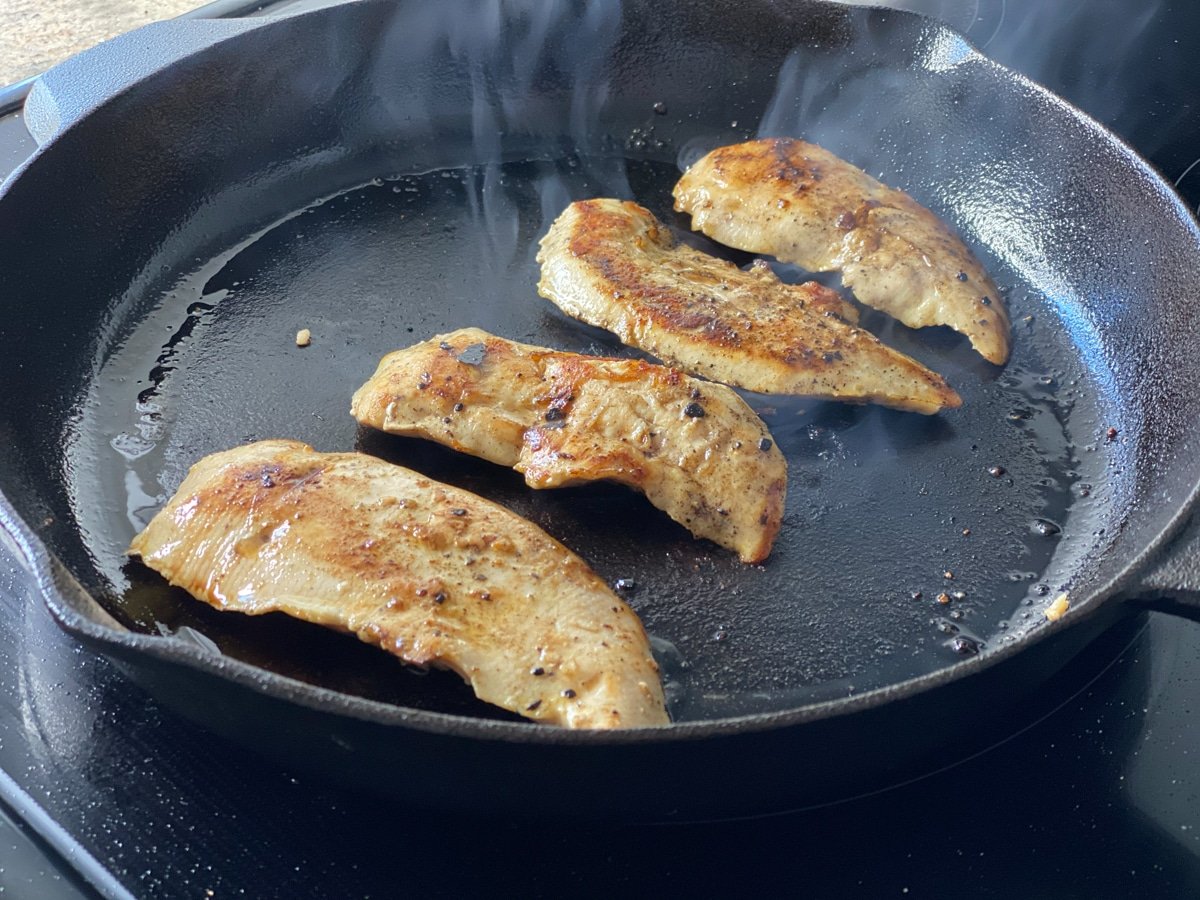 finishing marinated sous vide chicken breasts