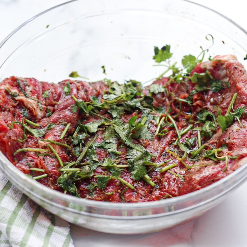 skirt steak marinading before sous vide bath