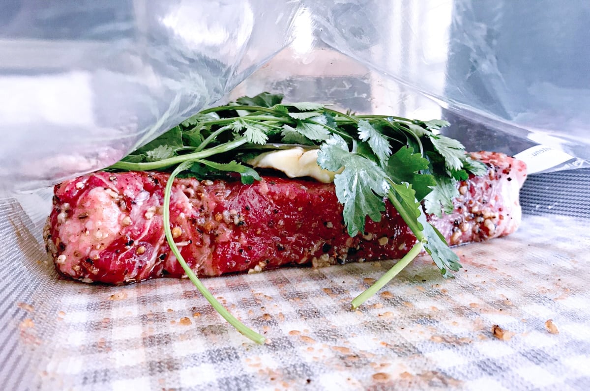 sous vide marinated skirt steak with cilantro