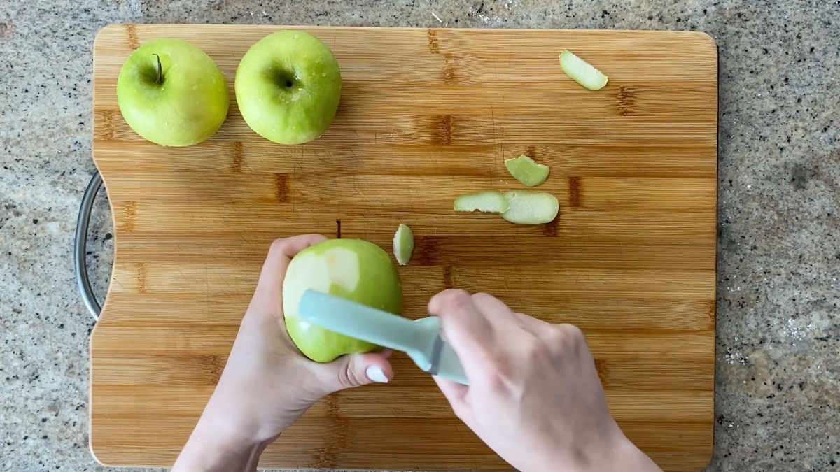 peeling green apples