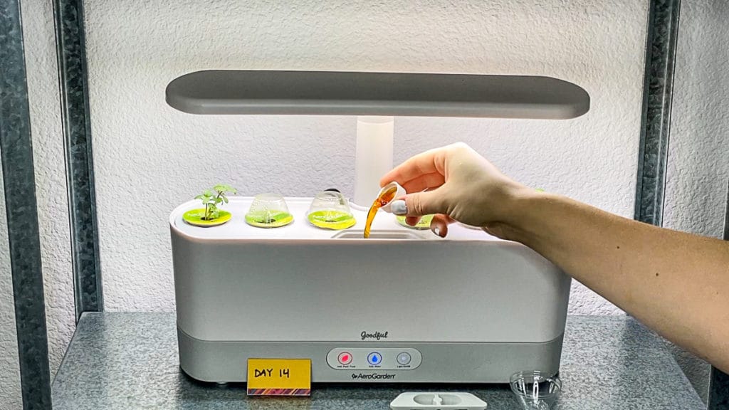 Feeding aerogarden with liquid plant food