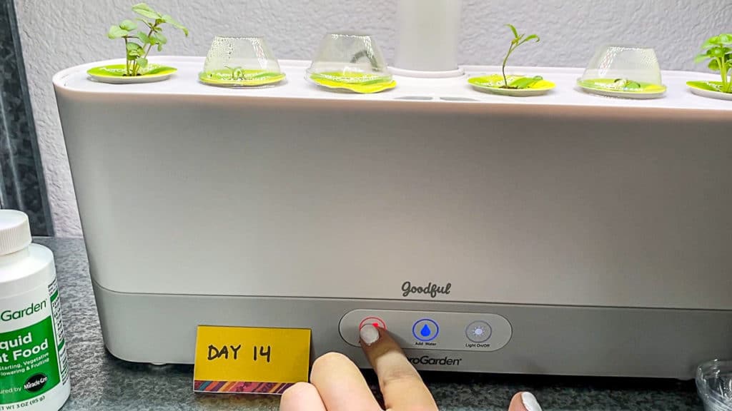 Pushing aerogarden add plant food button to reset it