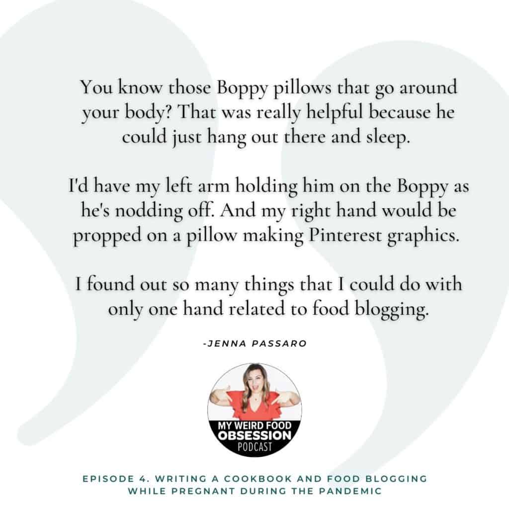 quote about food blogging by Jenna Passaro with podcast logo at the bottom