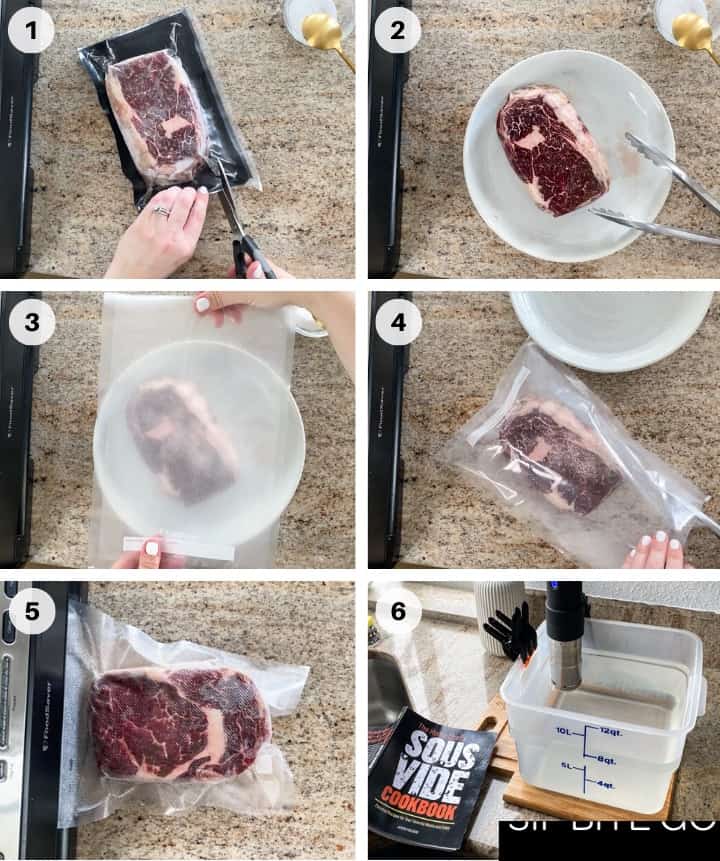 steps to vacuum seal boneless ribeye steak for sous vide cooking