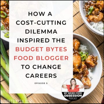 text overlay with title over chicken dish from budget bytes