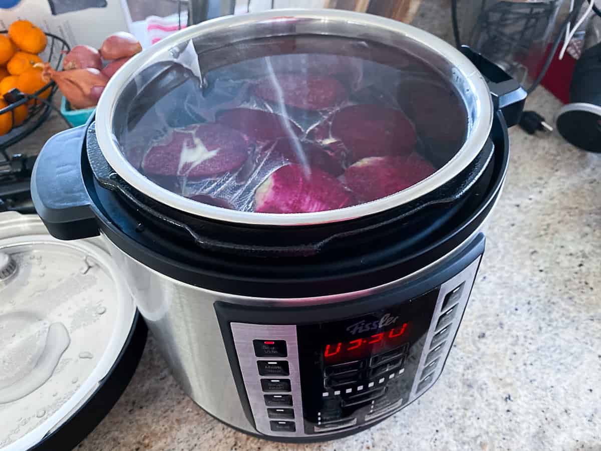 sous vide beets cooking in sous vide multipot machine