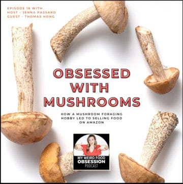title text overlay with five mushrooms and podcast logo