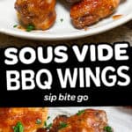 Photos of chicken wings with bbq sauce, with text overlay.