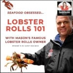 title text overlay with man holding lobster and podcast logo