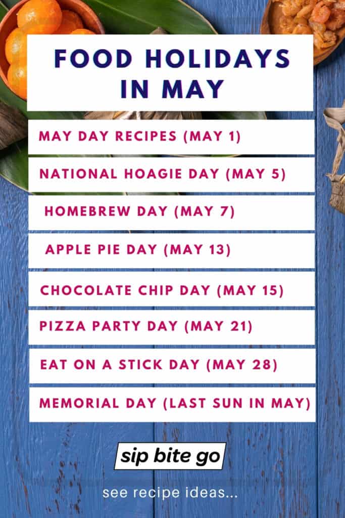 Text list of food holidays in may