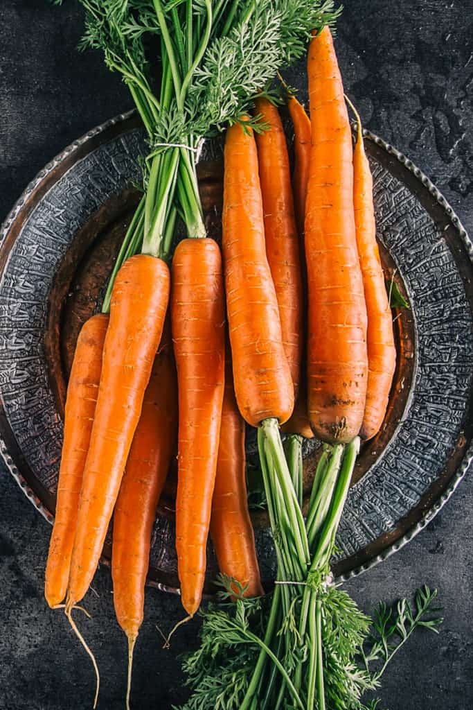 Top shot of in season fresh carrots.