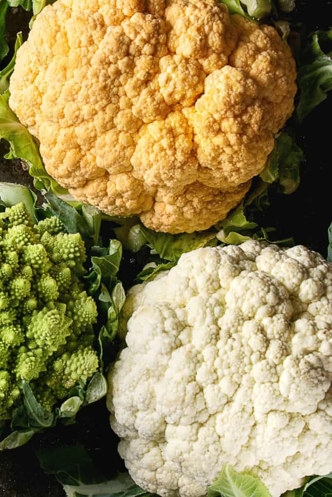 Top shot of in season fresh cauliflower.