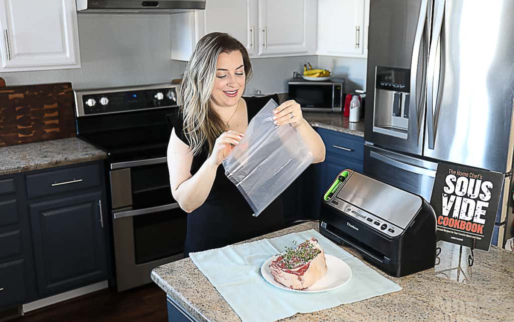 Jenna Passaro cooking sous vide food with the home chef's sous vide cookbook.