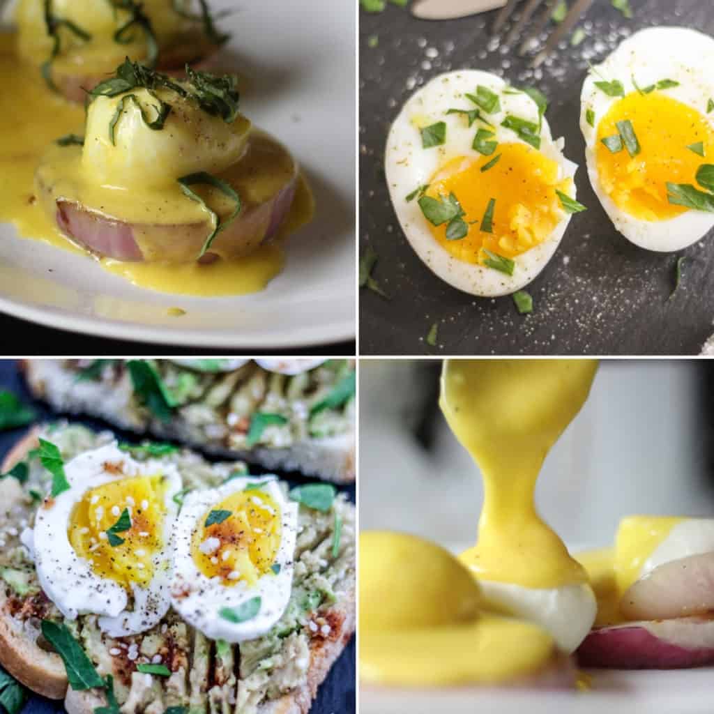 Collage of sous vide egg recipes.