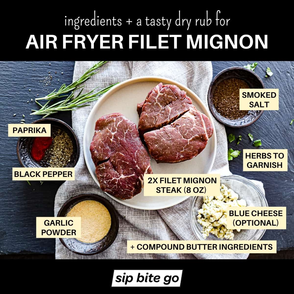 Dry rub ingredients for Air Fryer Filet mignon
