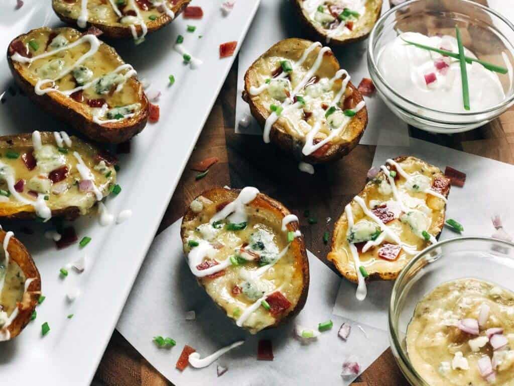 Bacon And Bourbon Blue Cheese Potato Skins