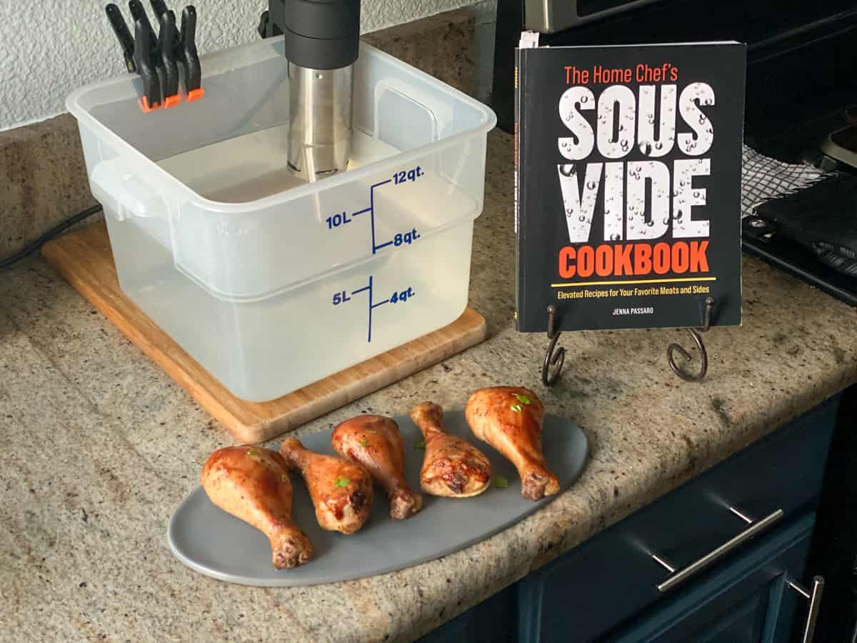 Sous vide chicken cooked to the right temperature with the home chef's sous vide cookbook.