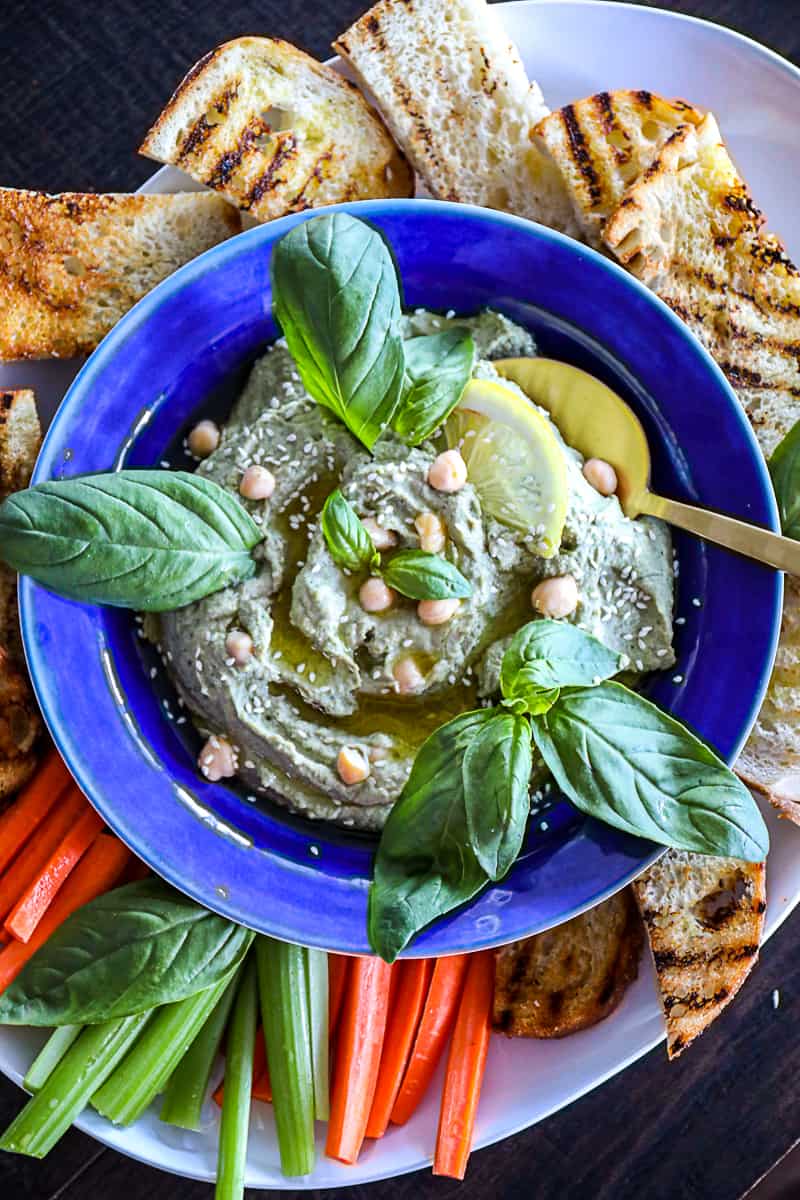 Appetizer Basil Hummus Party Platter with canned garbanzo beans