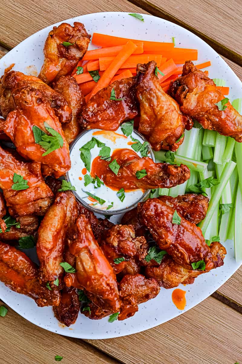 Smoked Buffalo Chicken Wings Party Platter with blue cheese.
