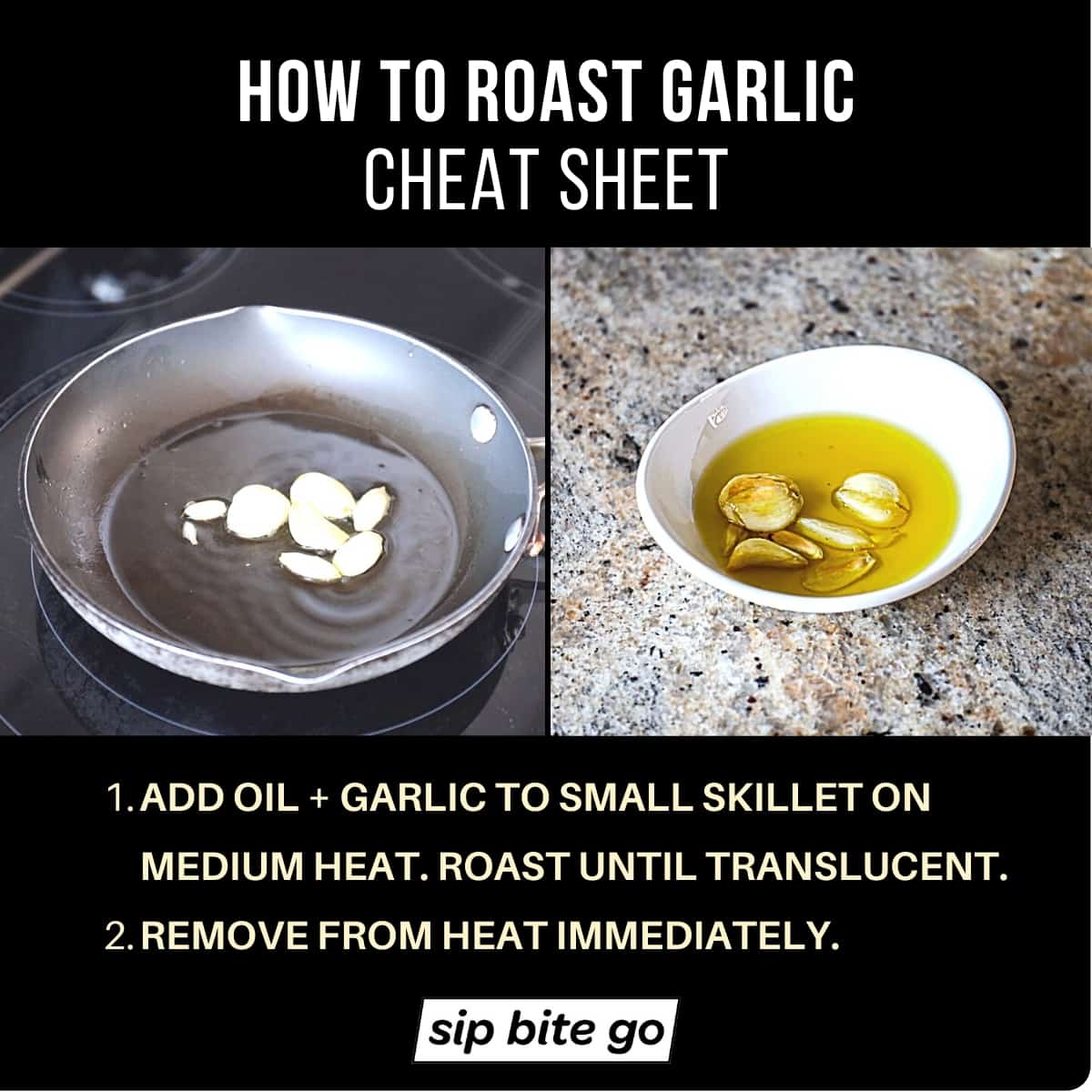 Infographic How to roast garlic demonstration before and after.
