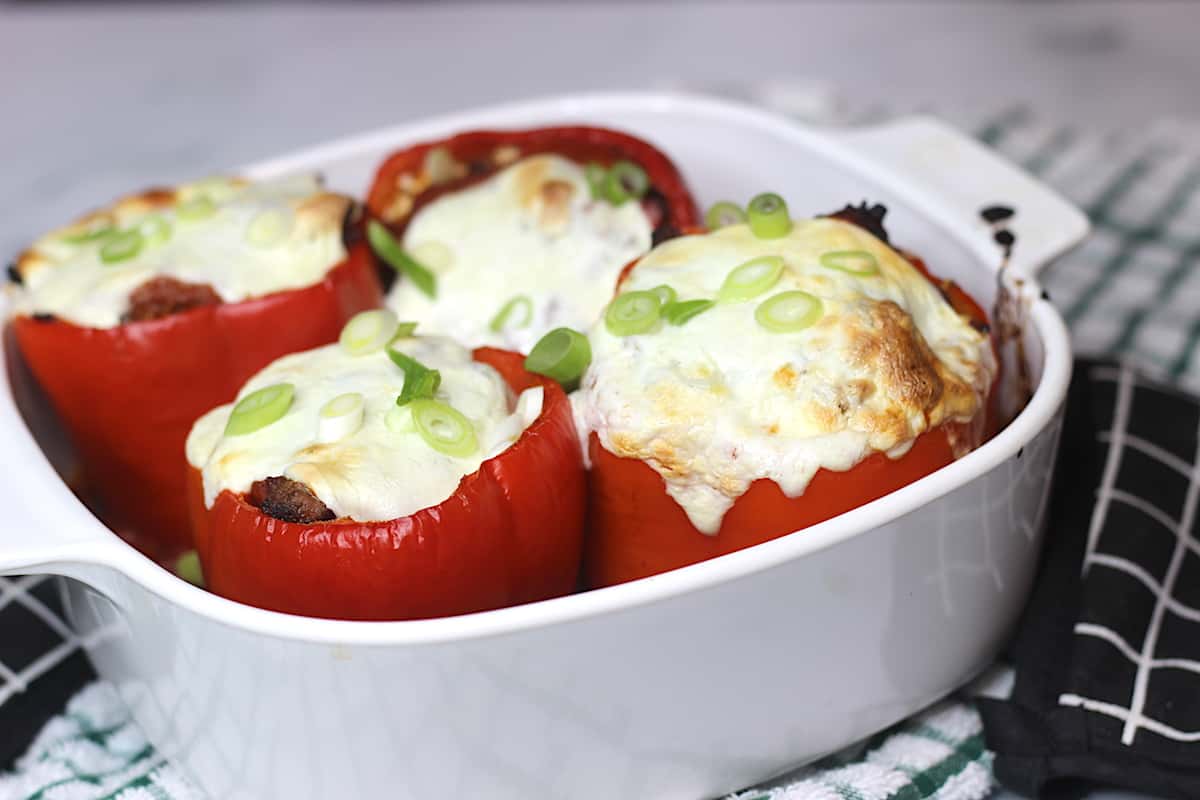Italian stuffed peppers with ground beef.