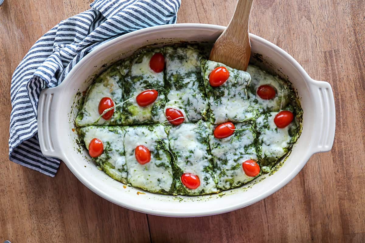 Pesto lasagna with ground beef dinner