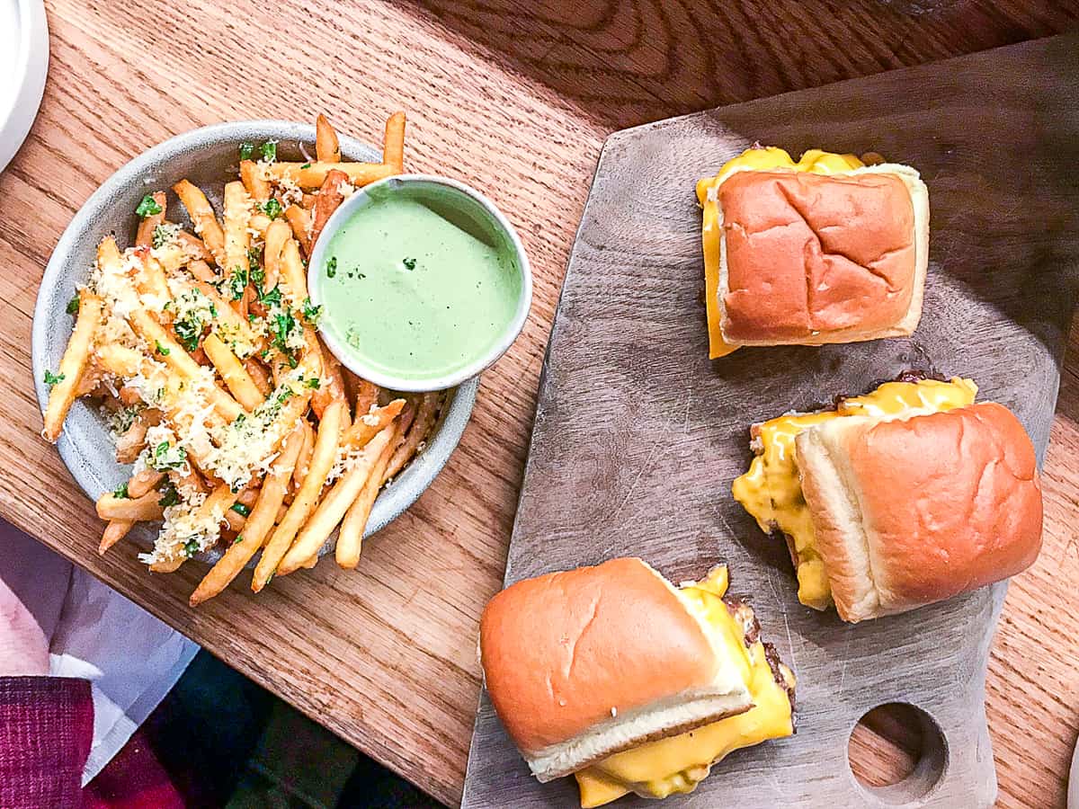 Steam burgers and fries at Canard in Portland Oregon