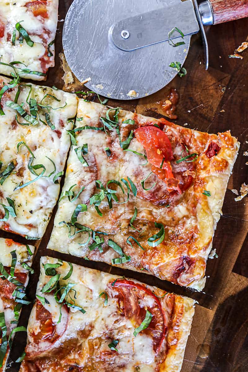 Flaky Puff Pastry Pizza with basil