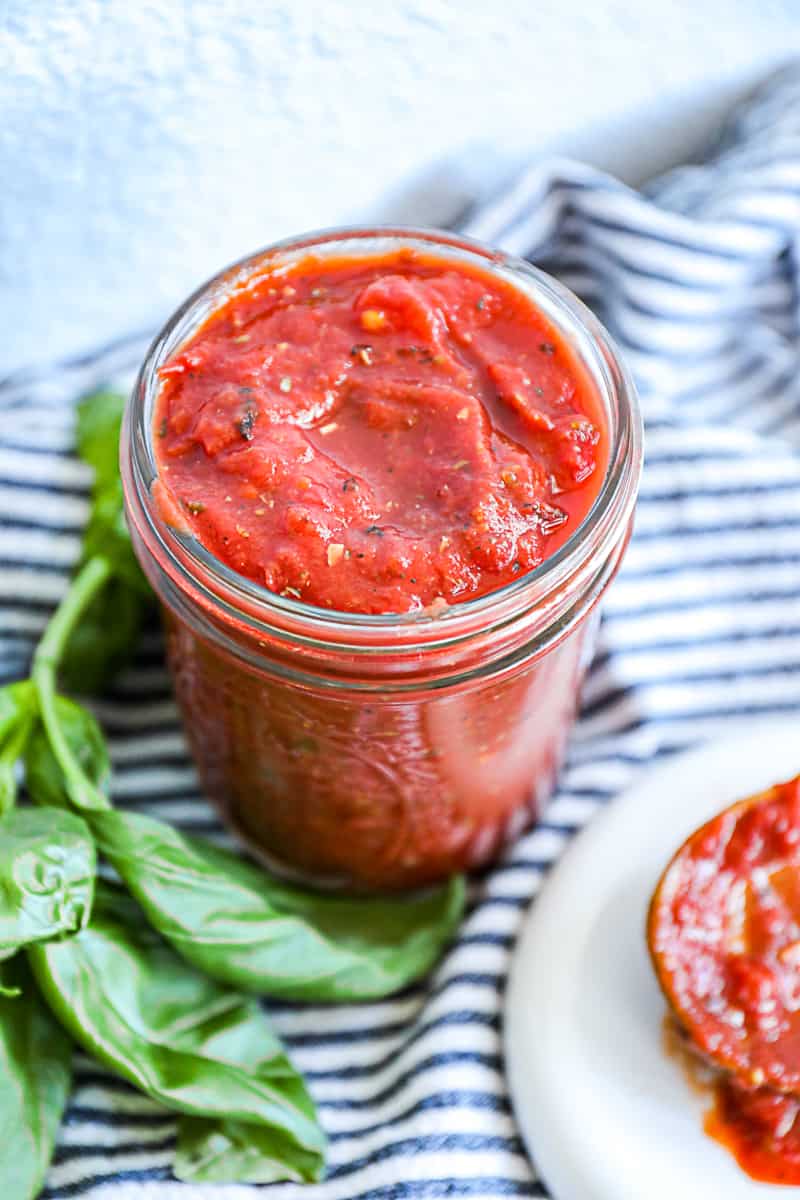 Homemade Tomato Pizza Sauce Stored In Mason Jar Can