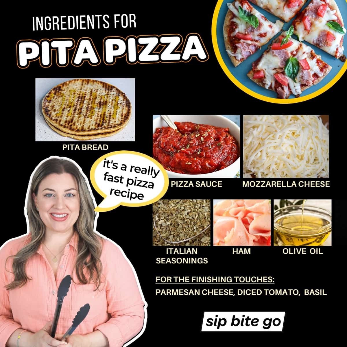 Infographic chart with ingredients for pita bread pizza