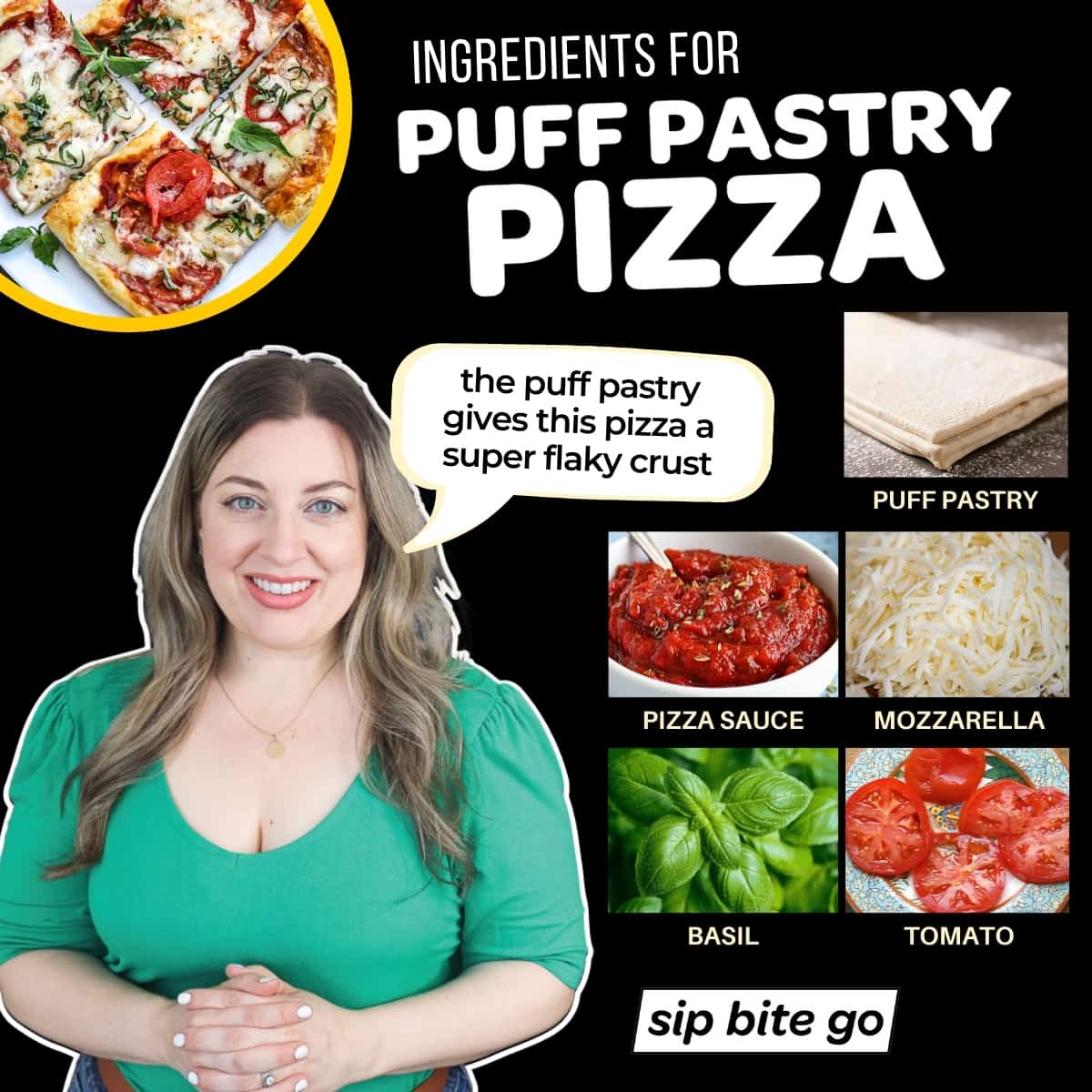 Infographic with ingredients for Puff Pastry Pizza