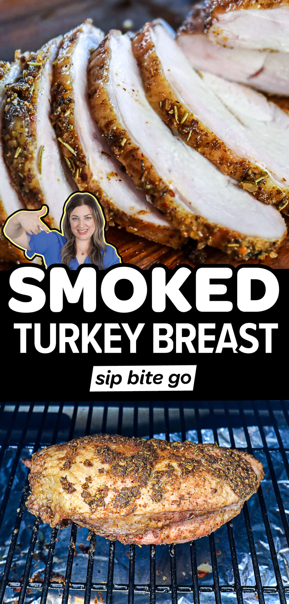 Smoked Turkey Breast Traeger Recipe photos with text overlay.