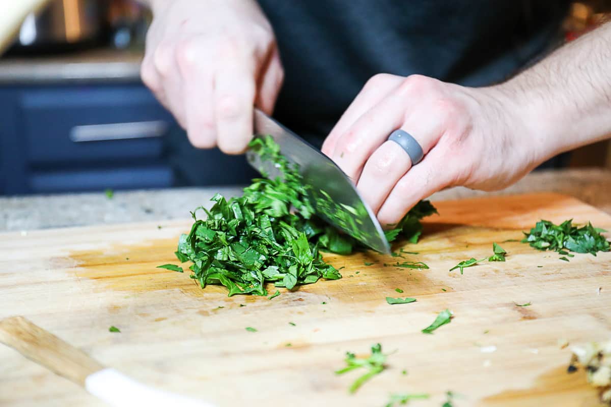 finely chopped cilantro by hand