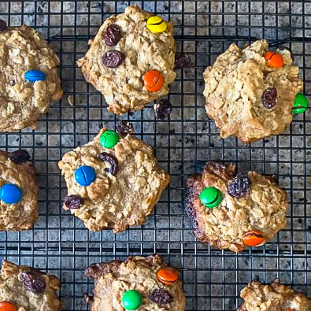 Chewy Oatmeal M&M Cookies With Raisins