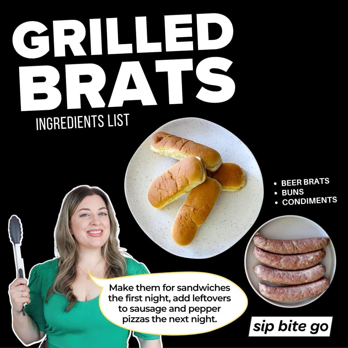 Grill Brats Ingredients List Infographic with captions.