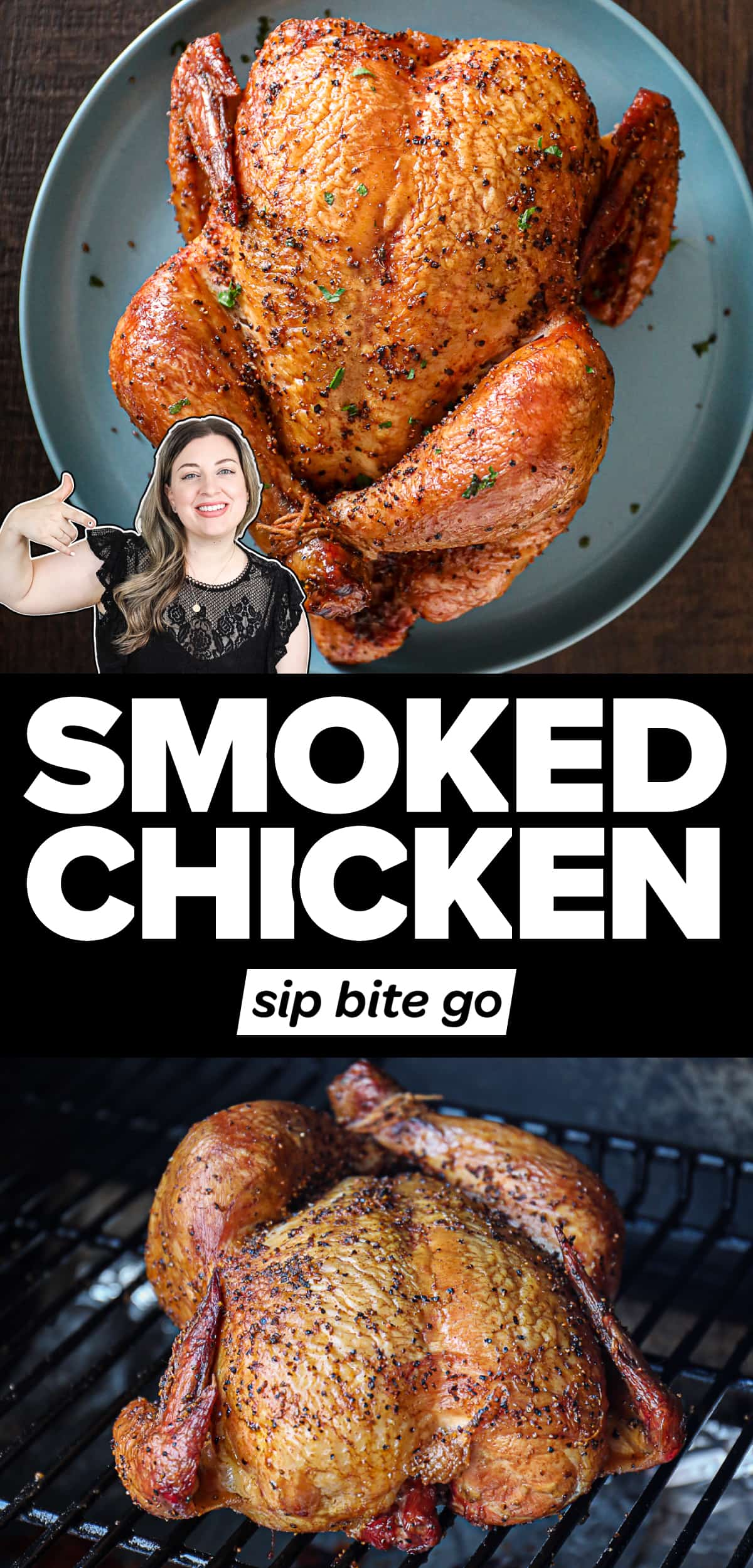 Smoked Whole Chicken Traeger recipe images with text overlay