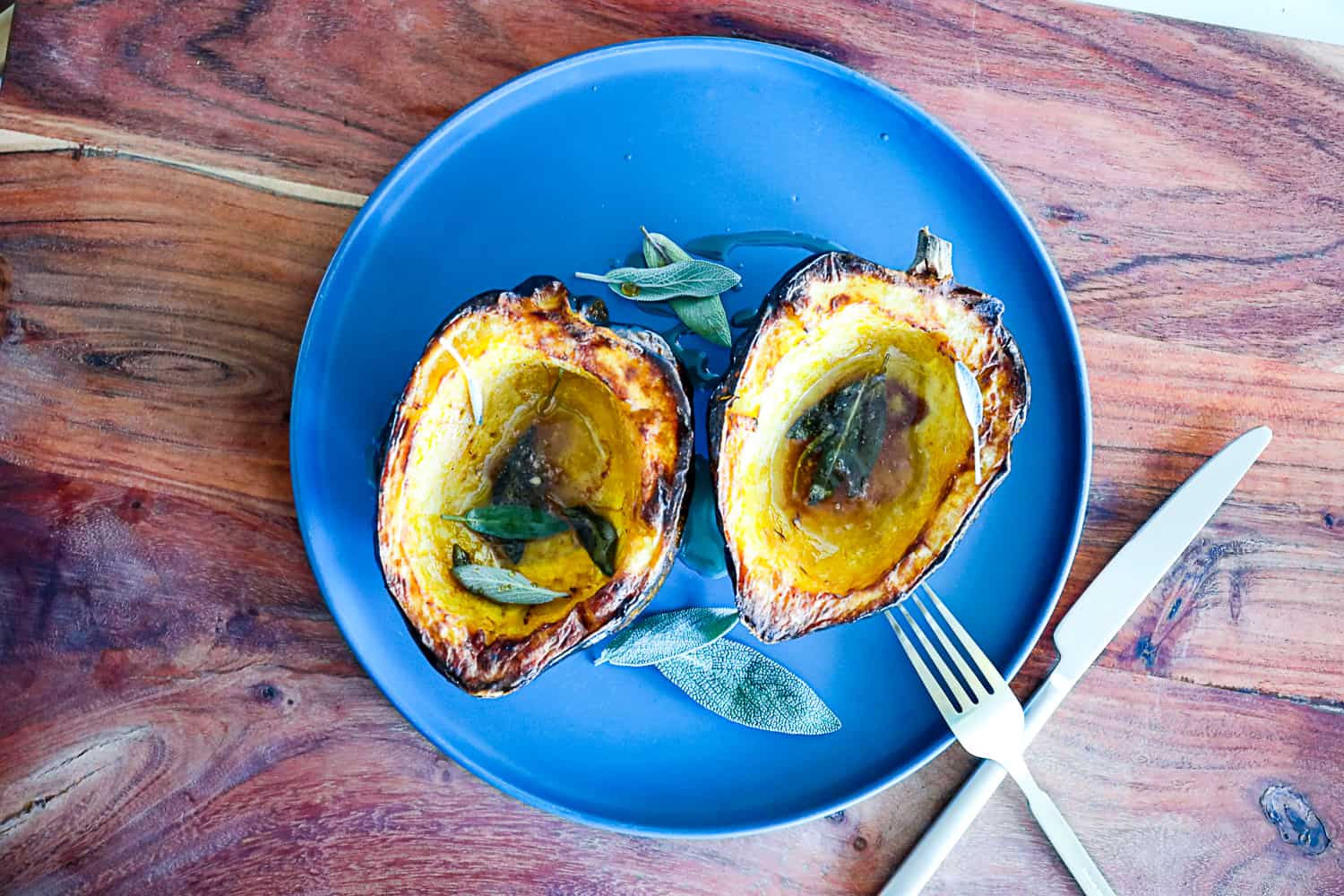 Air Fryer Acorn Squash Side Dish with sage and maple syrup