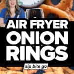 air fryer onion rings recipe images with text overlay