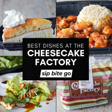 Best Cheesecake Factory Food image collage with text overlay.