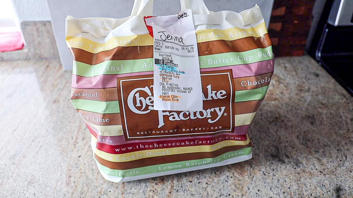 Cheesecake Factory Delivery Order Bag