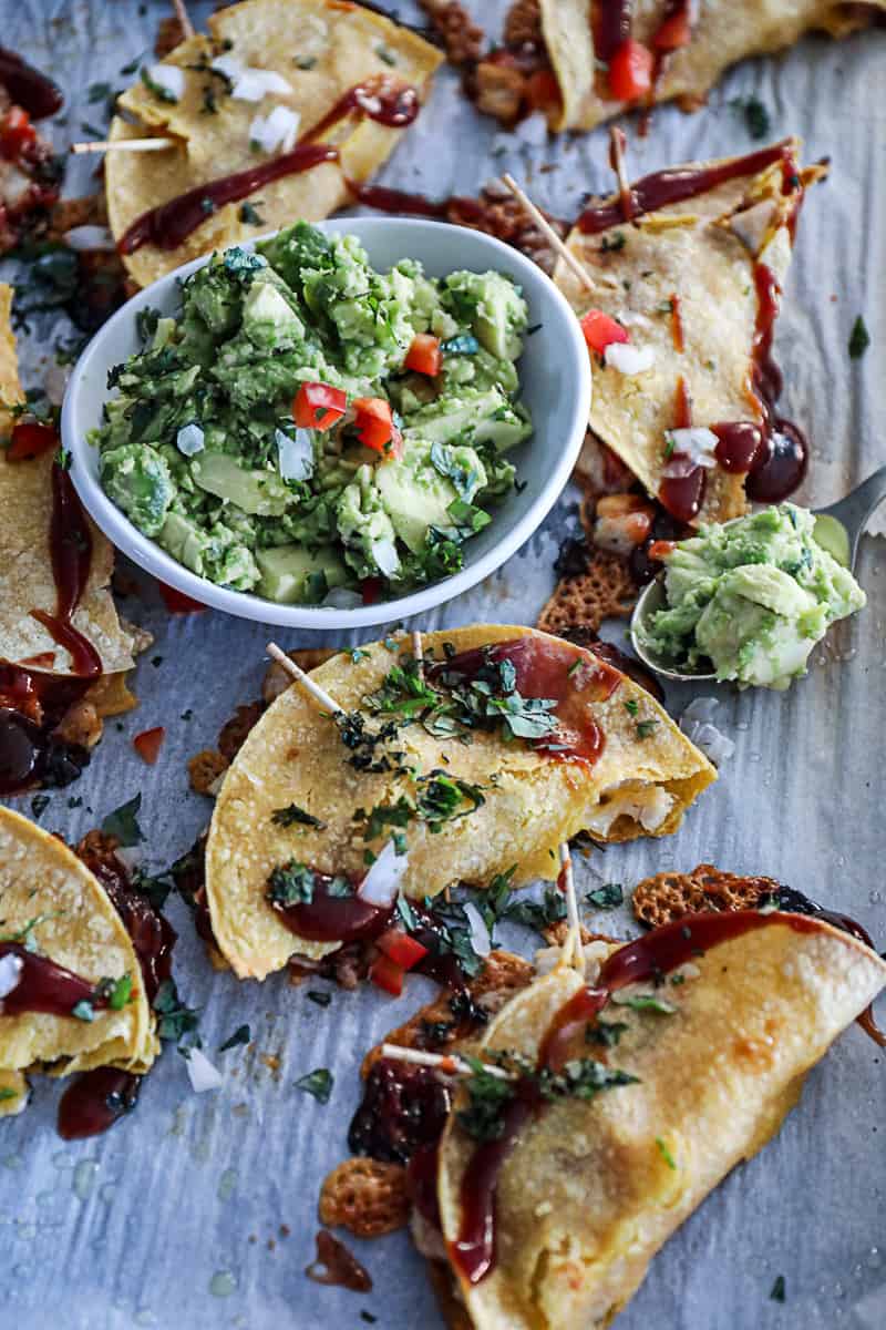 Game Day Party Platter with Sheet Pan BBQ Chicken Tacos