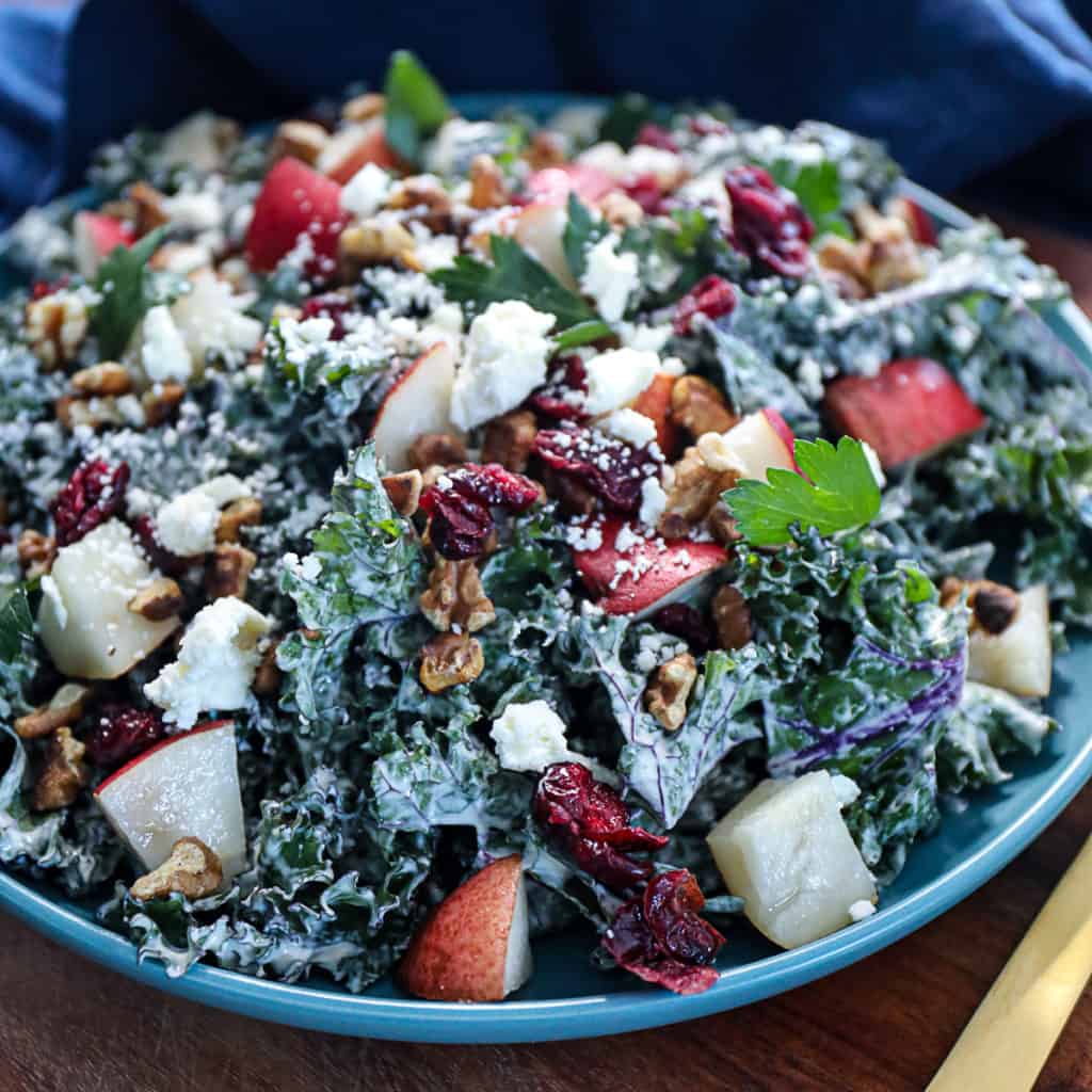 Kale Pear Salad with Tahini Dressing (Gluten Free) Sip Bite Go