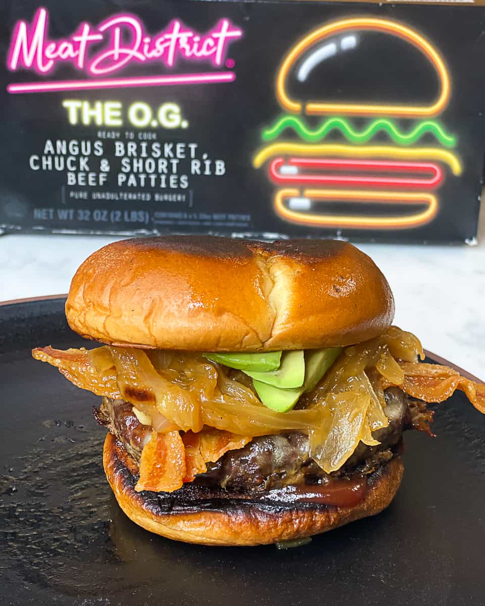 Gift for grill lovers with a burger from Meat District’s Ultimate Grilling Pack