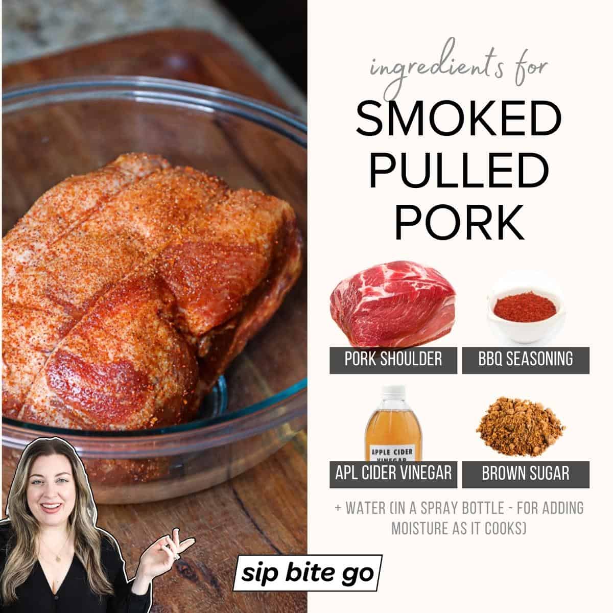 Infographic chart with ingredients for Smoked Pulled Pork with captions