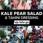 Kale Pear Salad with Tahini Dressing Recipe photos with text overlay.